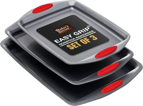 Baker's Secret Baking Sheets - Nonstick Cookie Sheet Set with Handles | 3-Piece Bakeware Set