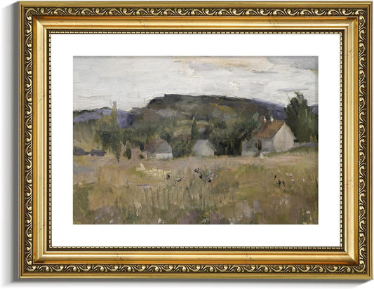 VIYYIEA Gold Framed Canvas Wall Art - Vintage Landscape Print for Home Decor | 11x14in Mid Century Modern Design