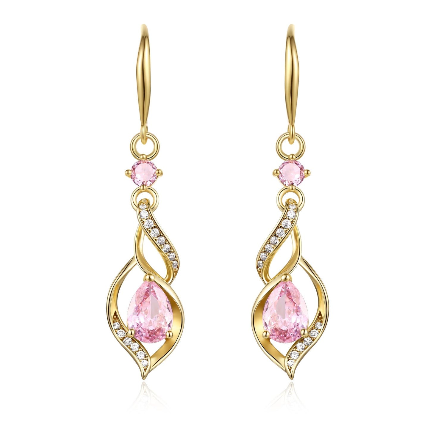FANCIME 14K Gold Plated October Birthstone Dangle Earrings for Women Teardrop Pink Tourmaline Dangle Earrings S925 Sterling Silver infinity Love Birthday Gifts for Mom Women