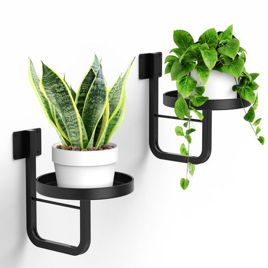 JOPBENG Wall Plant Holder, 7.9 Inch Hanging Plant Holder Wall Planters for Indoor Plants, Wall Mounted Plant Holder Window Plant Shelves for Outdoor Metal Wall Planter Black 2Pcs