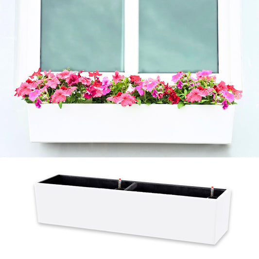LaLaGreen Planter Boxes Outdoor (40 Inch, 1 Pack) Rectangular Self Watering System Window Flower Boxes with Bracket, Large White Planters Vertical Plant Container Hanging Wall Mount Indoor Succulents