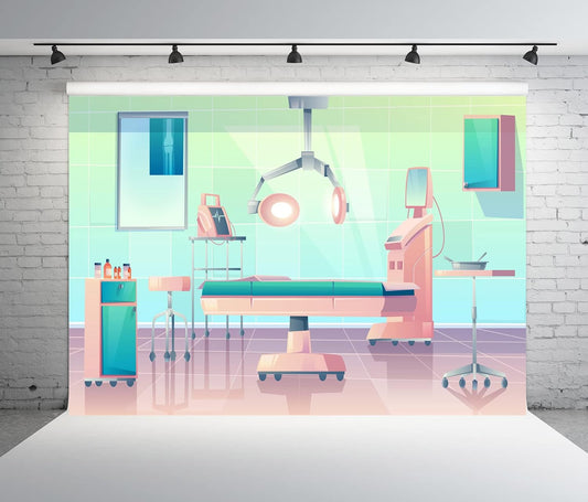 BELECO 8x6ft Fabric Cartoon Hospital Operating Room Backdrop Doctor Surgery Anesthesia Bed Medical Equipment Background
