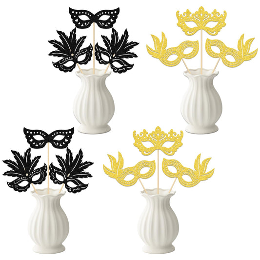 12 Pcs Masquerade Mask Centerpiece Sticks - Masquerade Mask Party Decorations - Venetian Mask Party Decorations