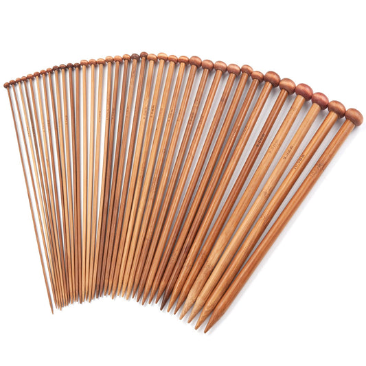 Bamboo Knitting Needles Set, Wooden Knitting Needles for Beginners, 18 Pairs US Size 0-15 (2.0-10.0mm) 14 Inch Long Straight Wood Knit Needle Single Point for Sweaters, Socks, Shawl and Scarf