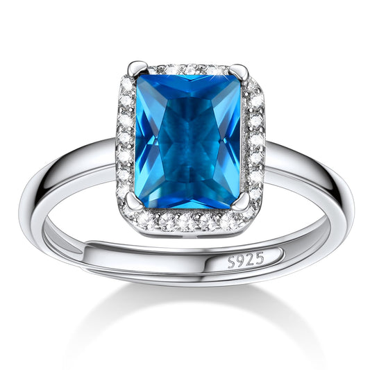 Bestyle CZ Square Diamond Rings 5mm December Blue Topaz Birthstone Solitaire Rings, 925 Sterling Silver Rings Jewelry Gift for Wedding Anniversary Birthday