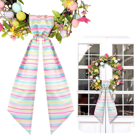 VitalCozy Wreath Sash - Colorful Stripe Satin Ribbon for Embroidery Monogram Garland | Indoor/Outdoor Decor