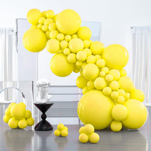 PartyWoo Yellow Balloons - 100 Pcs Matte Light Yellow Latex Balloon Arch Kit | Various Sizes for Celebrations
