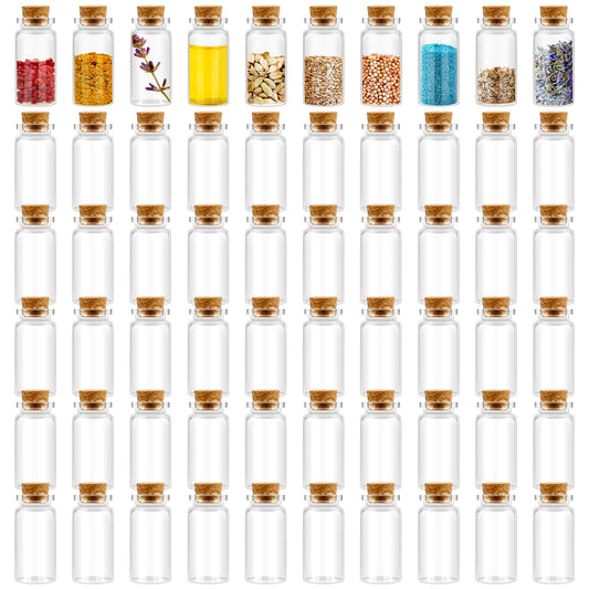 Blcculi 200 Pcs Mini Glass Bottles with Wood Cork Stoppers, 10ml Clear Vials for DIY Art, Wedding Decorations, Party Favors