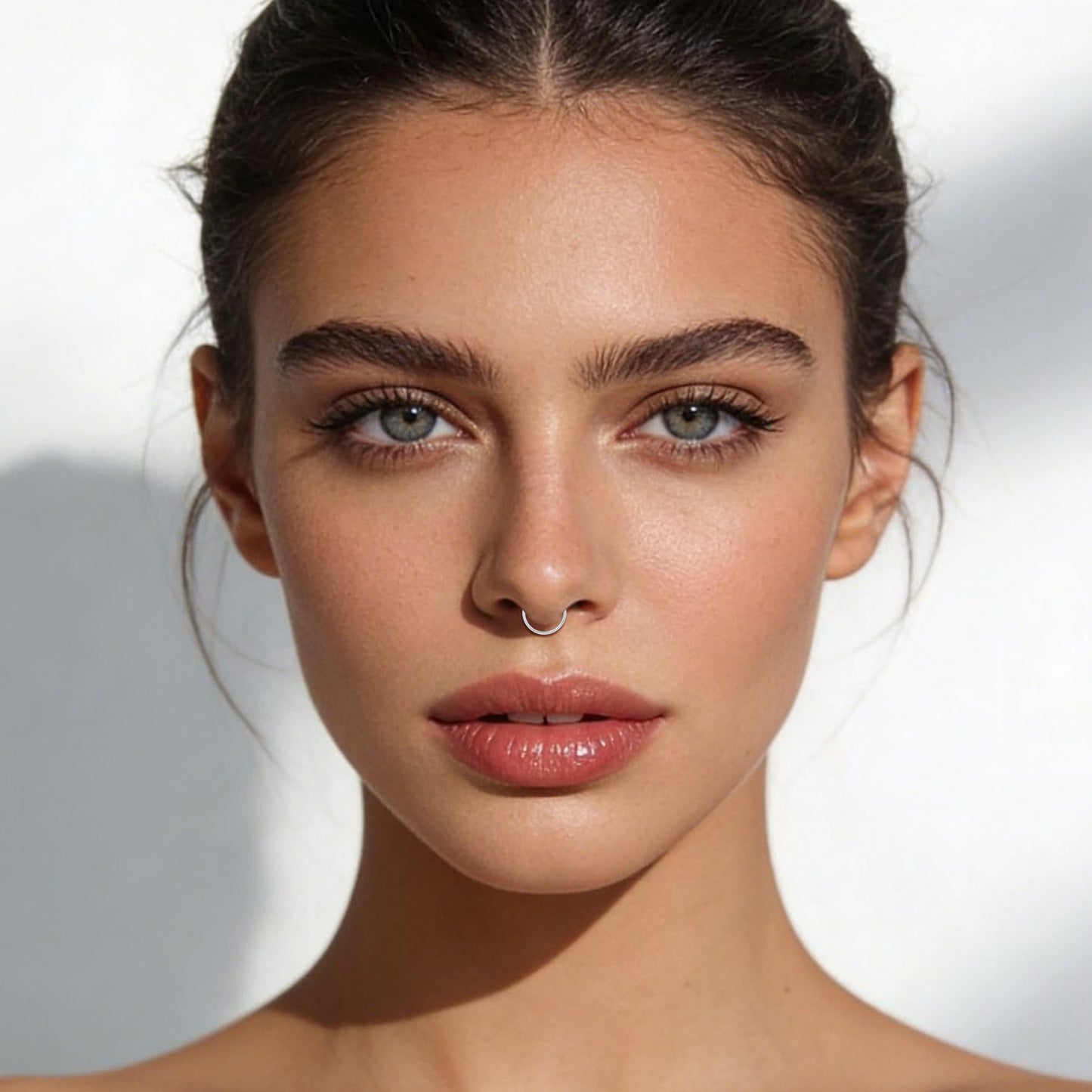 JFORYOU 6Pcs Nose Rings Fake 16G Stainless Steel Inlaid CZ Faux Piercing Jewelry Spring No Pierced Septum Clip on Circle Hoop For Women Men