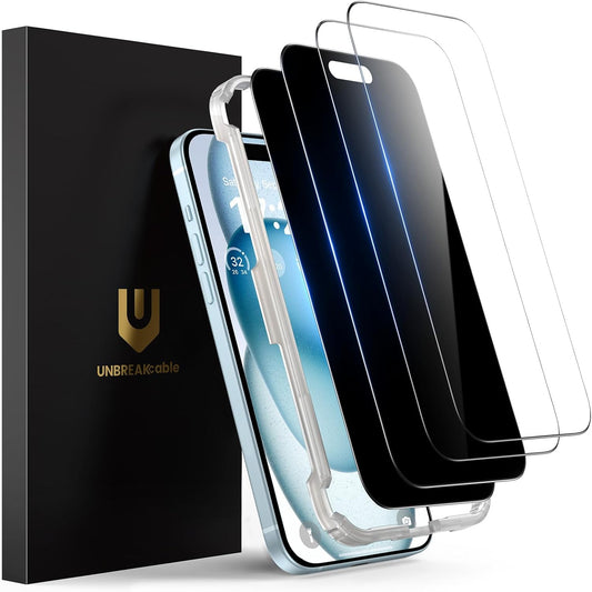 4PCS 15-2 Glass+2 [9H 6.1 inch UNBREAKcable Screen Protector for iPhone Privacy Tempered Clear Glass Double
