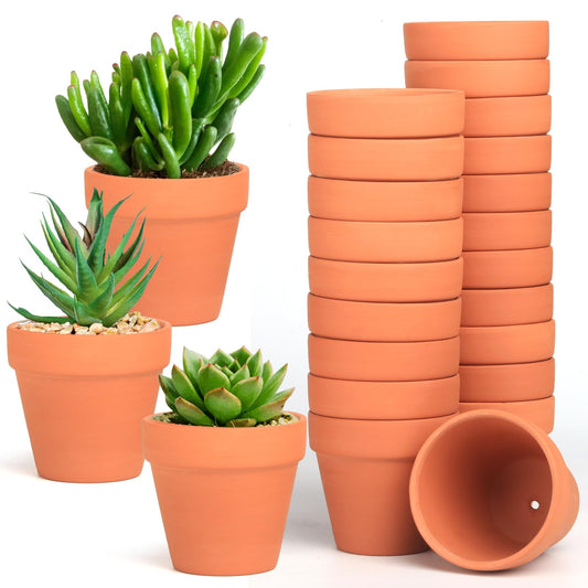 Baxrou Terra Cotta Pots, 24 Pack 3.15 Inch Mini Clay Pot with Drainage Holes,Cactus Flower Nursery Terracotta Pots for Indoor/Outdoor Succulent Plants, Crafts, Wedding Favor