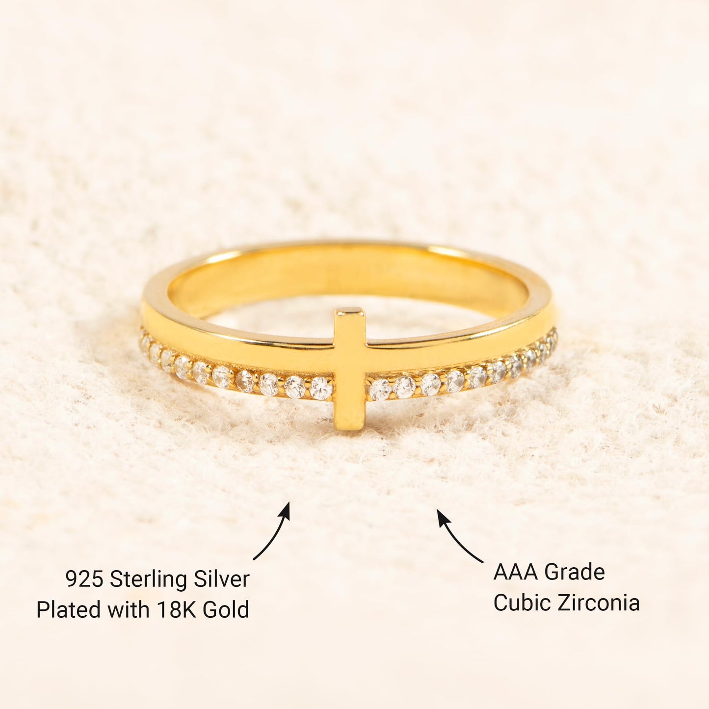 STORYJEWELLERY Sterling Silver Cross Ring, Christian Rings for Women, Purity Ring, 925 Sterling Silver Gold Plated Rings, Christian Jewelry for Women, Confirmation Gifts, Baptism Gifts, Size 10