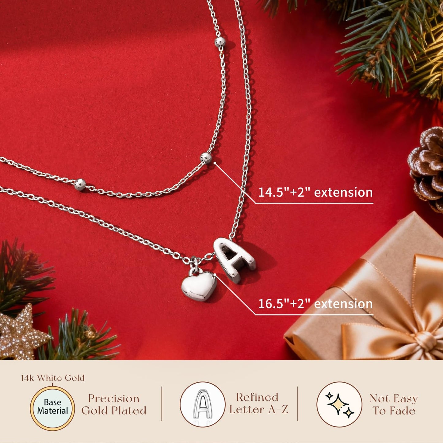 adoyi Silver Heart Initial Necklaces for Women 14k Gold Plated Layered bubble Letter Necklace Dainty Heart X Pendant Necklace Stack Birthday Valentines Gifts for Women Jewelry