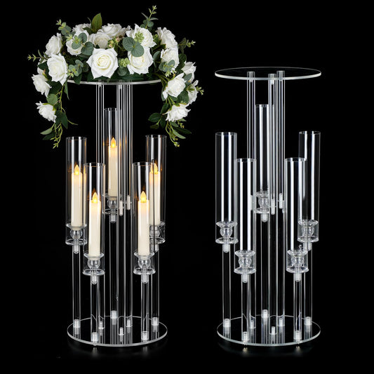 Fullvaseer 2PCS 5 Arm Candelabra,Clear Centerpiece for Table,Acrylic Centerpiece Stand for Wedding Reception,Acrylic Candle Holder for Event Celebration Wedding Birthday Home Christmas