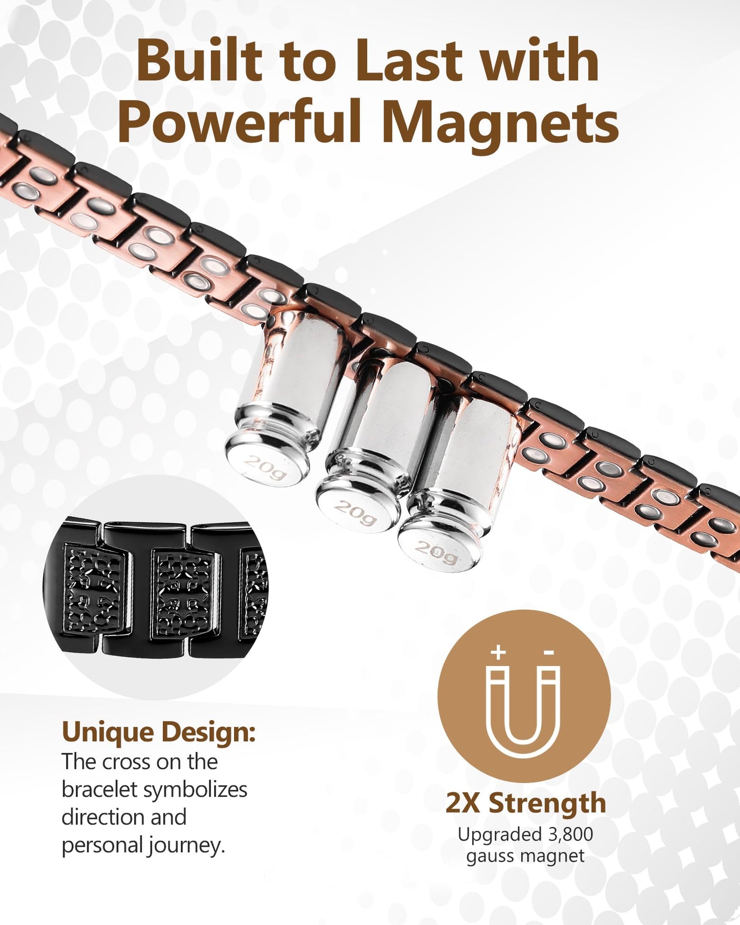 Feraco Copper Cross Bracelet for Men,Magnetic Therapy Cooper Christian Bracelets with 46 Magnets, Men's 99.99% Pure Copper Jewelry Black