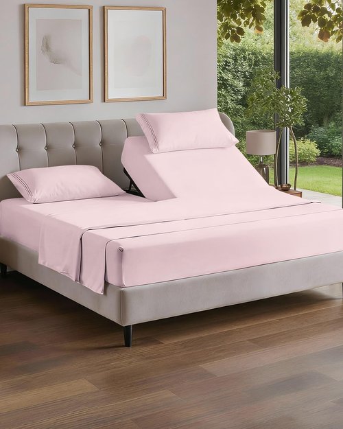 Flex Top Split Head King Sheet Set - Comfy Cooling Bed Sheets | Luxury Oeko-Tex Bedding in Lavender Pink