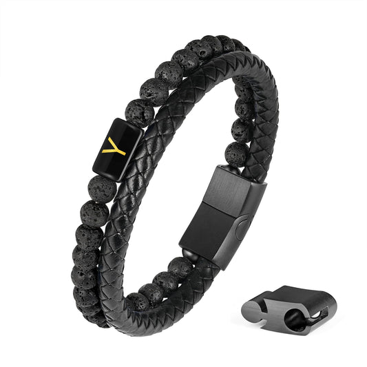 Bracelets for Men - Men Gifts Lava Rock Bead Magnetic Clasp Black Mens Leather Bracelet with Initial Black Mens Leather Bracelets Initial Y Bracelet for Men's Jewelry Men's Gifts for Dad Husband Him