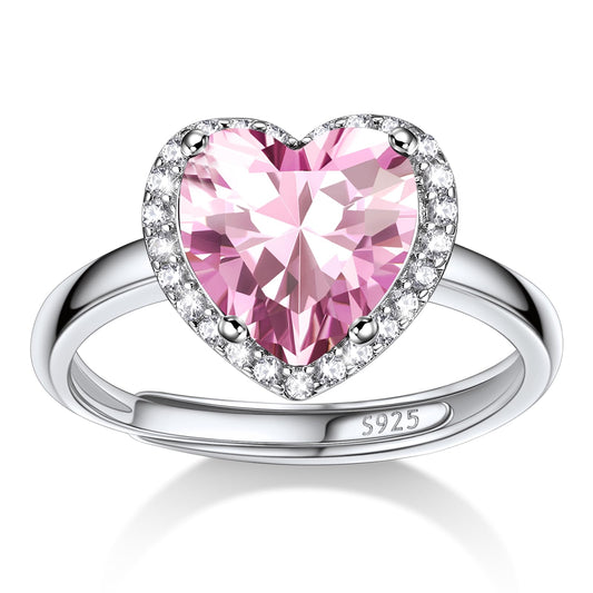 Bestyle Infinity Love Heart October Pink Tourmaline Gemstone Rings with Sparkling CUbic Zirconia, Brilliant Love Heart Diamond Halo Rings Statement Jewelry for Women