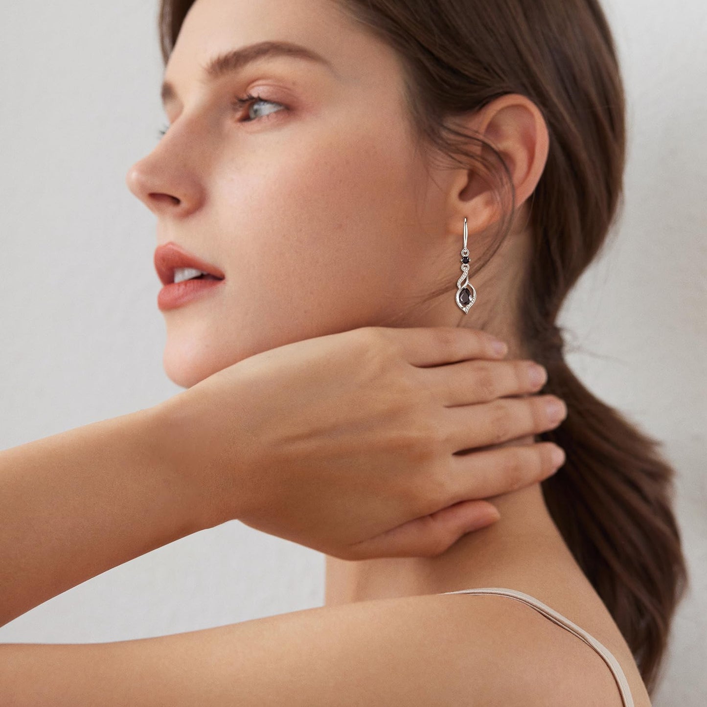 FANCIME Gift for Women October Birthstone Dangle Earrings for Her Teardrop Black Tourmaline Dangle Earrings S925 Sterling Silver infinity Love Birthday Gifts for Mom Women