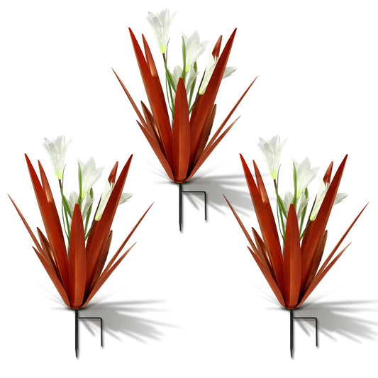 Homight Metal Agave Plant Outdoor Decoration Lily Mexican Yard Art Garden Gift Home Decor Hand Painted Metal Agave Garden Yard Statue, Outdoor Lawn Ornaments (3 Big White Lilies)