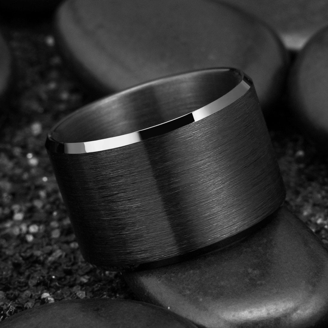 King Will Black-15mm Basic Wedding Ring For Men with Brushed Matte Surface Beveled Polished Edge Comfort Fit 12
