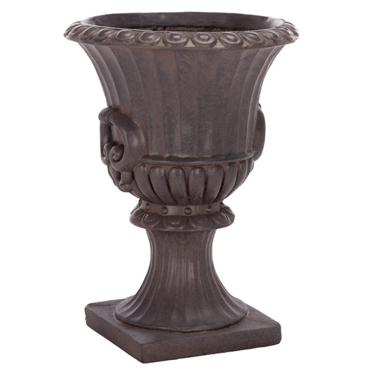 SAFAVIEH Outdoor - Arden Pedestal Planter Pot - Brown Magnesium Oxide Weather-Resistant Garden Urn with Drainage Hole for Patio, Porch & Entryway, 11" W x 11" D x 15.4" H (PAT5044B)