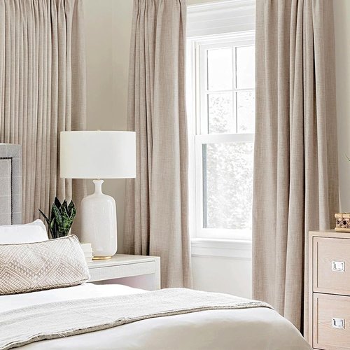 MIULEE 100% Blackout Linen Textured Curtains - Extra Long 112 Inches, Thermal Insulated, Natural Beige (2 Panels)