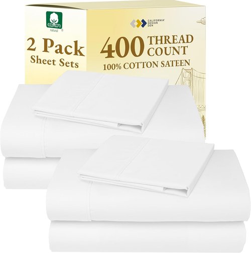 California Design Den Twin Size Bed Sheets - 400 Thread Count 100% Cotton Sateen - Soft & Breathable, Antique White