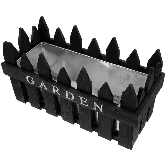 BESTonZON Wood Fence Flowerpot Planter with Fence Design, Rectangular Black Wood Plant Pot for Balcony and Outdoor Garden Decoration, Rustic Pastoral Style Flower Box