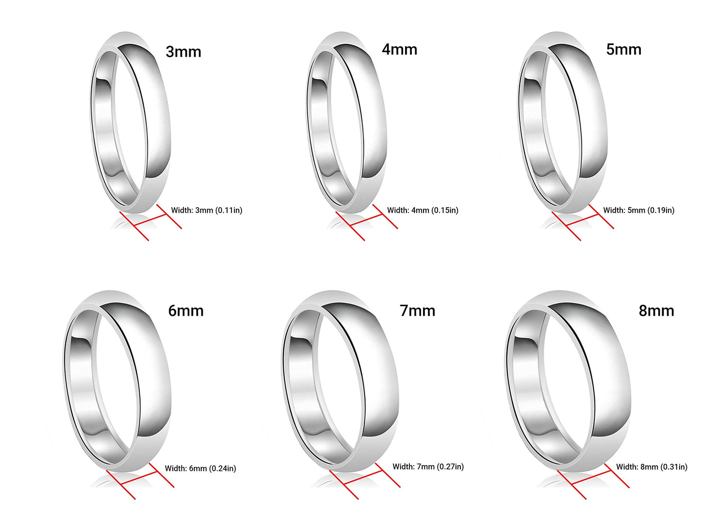 Tioneer Jewelry | Sterling Silver Plain Dome Wedding Band | Wedding Band for Women & Men | Sterling Silver Jewelry, Silver, 4mm, Size 5