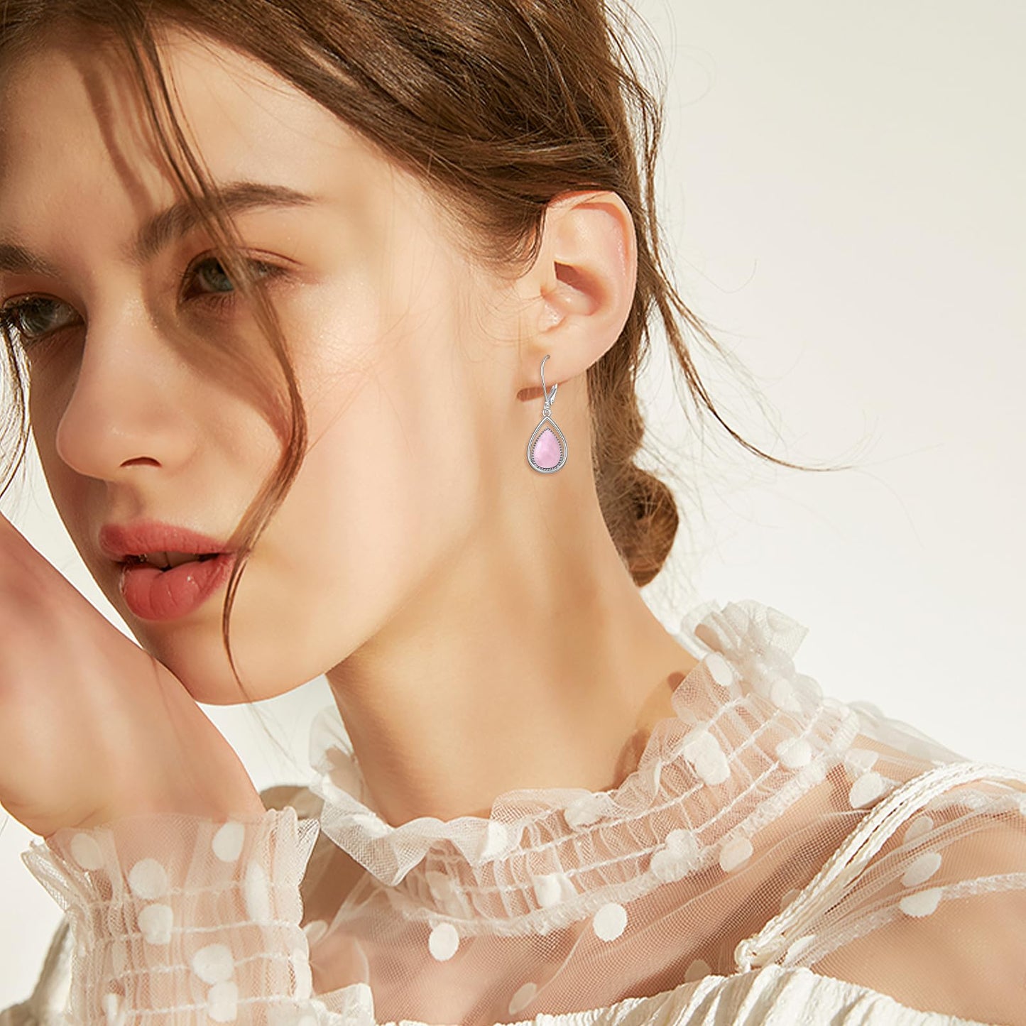 VONALA Valentine's Day Gifts 925 Sterling Silver Rose Quartz Leverback Earrings Pink Stone Teardrop Drop Dangling Earrings Jewelry Gift for Women
