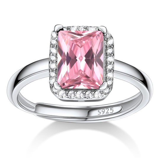 Bestyle Infinity Love Square October Pink Tourmaline Gemstone Rings with Sparkling CUbic Zirconia, Brilliant Love Square Diamond Halo Rings Statement Jewelry for Women