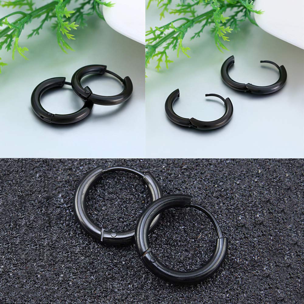 316L Surgical Stainless Steel Huggie Hoop Earrings 11mm Hypoallergenic Earrings Hoop Cartilage Helix Lobes Hinged Sleeper Earrings For Men Women(D03:11mm Black(THK 2.0mm))