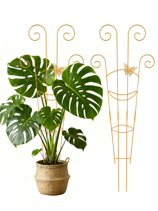 2 Pcs Tall Trellis for Potted Plants, 30'' Expandable Butterfly Shape Garden Trellis for Climbing Plants Indoor, Plant Pothos Climber Support for Monstera, Ivy, Hoya, Vine (Yellow)
