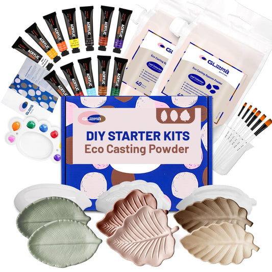 Glizma Complete Gypsum Casting Powder Kit 2 Sets 6 Leaf Trays, Home Decor DIY Beginners Crafts Kits Adults Women, Water Activated, Fast Curing, Date Night Painting Kit(Acrylic Paint Inclueded)