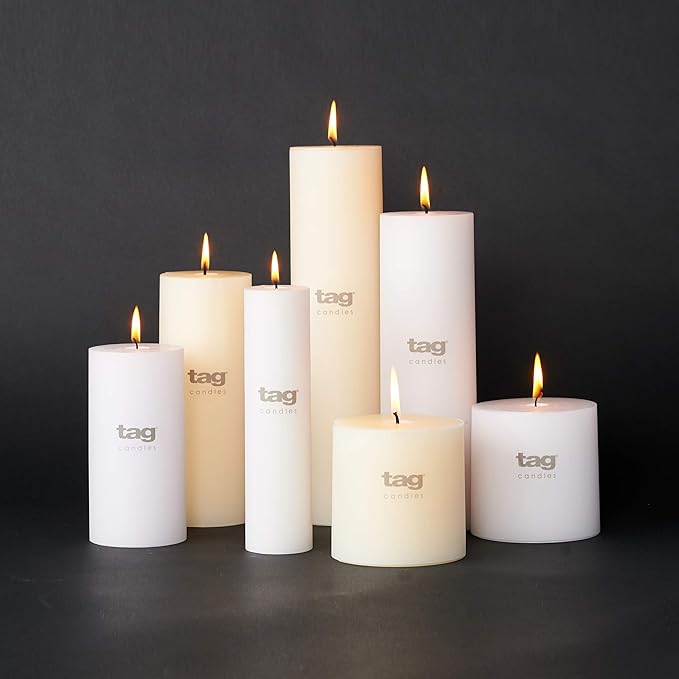 TAG Chapel 3X6 Ivory Pillar Paraffin Wax Candle Unscented Drip-Free Long Burning 85 Hours For Home Decor Wedding Parties 3x6 Ivory