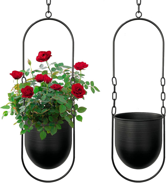 JUSUFU Metal Hanging Planters, 2pcs Black Hanging Planters for Indoor & Outdoor Plants, No Plant incld