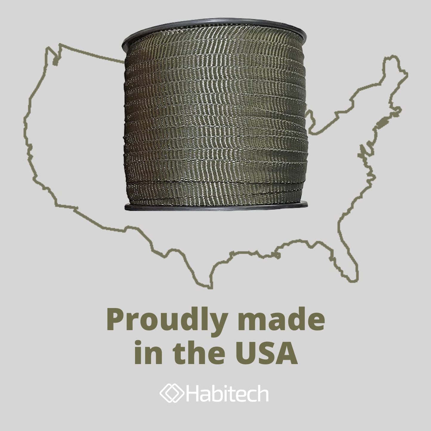 Habitech 250' Tree Tie Strap Staking and Guying Material - Made in USA - 1,800 Lbs Strength, Olive Green