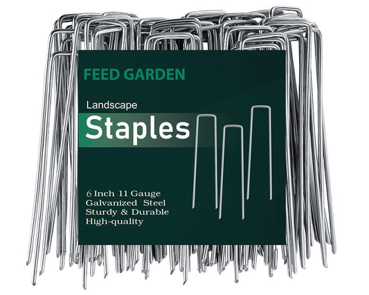 FEED GARDEN 6 Inch 500 Pack Galvanized Landscape Staples Plant Cover Pins 11 Gauge Tent Stakes Garden Stakes Landscaping Fabric SOD Pins Yard Spikes for Decoration Weed Barrier Fabric