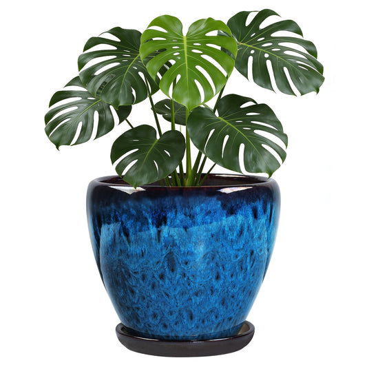 Xoogifae Ceramic Plant Pots with Saucer,10 inch Glaze Large Planters for Indoor Plants with Drainage Holes, Decorative Flower Pots Outdoor,Modern Orchid Pots for Home Room Decor