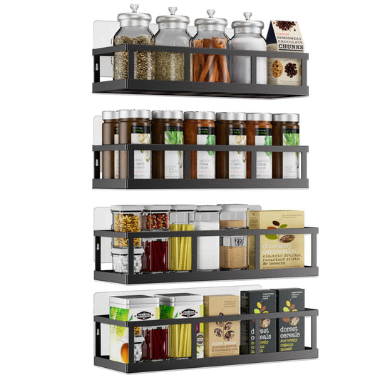 Umomi Spice Rack Wall Mounted, 4 Pack Pantry Door Organizer & Hanging Storage Baskets Organizer Wall Mount, Large Capacity Metal Spice Shelf for Kitchen Cabinet, Bathroom, Shower, Home Decor