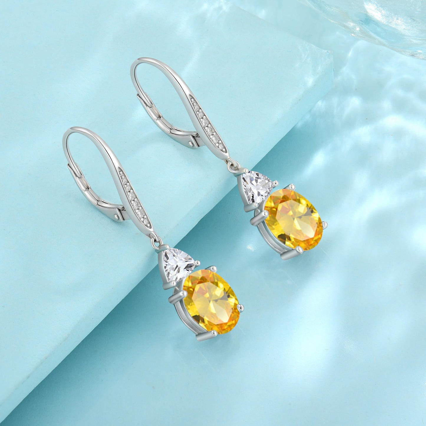 Rocayi Oval Citrine Earrings for Women 925 Sterling Silver Dangle Drop Leverback Earrings November Birthstone Jewelry for Her
