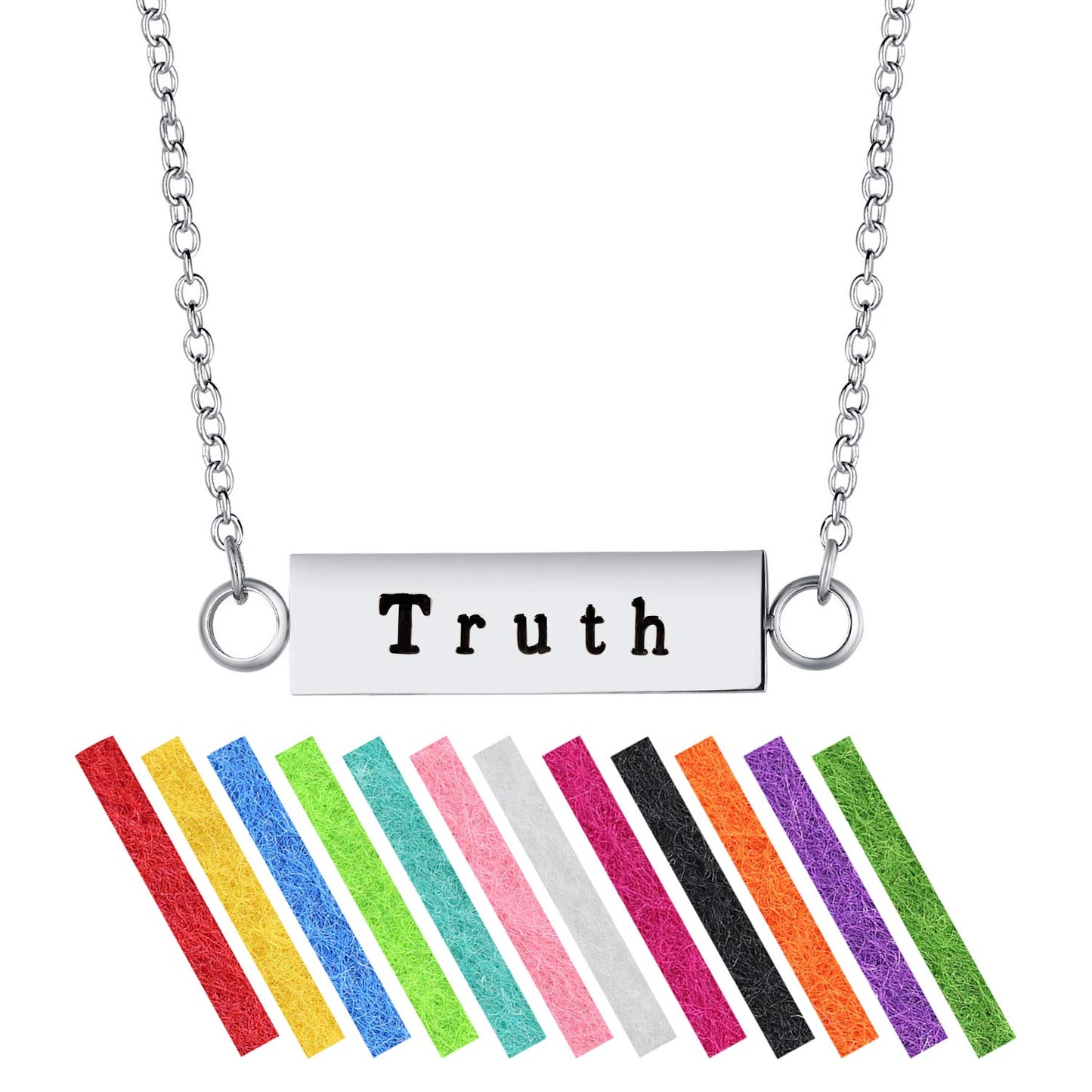 Wild Essentials "Truth" Essential Oil Diffuser Bar Necklace Gift Set - Includes Aromatherapy Pendant, 24" Stainless Steel Chain, 12 Color Refill Pads