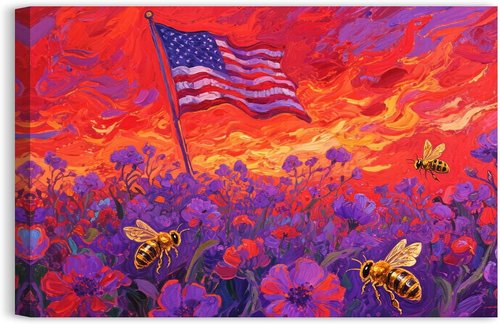 American Flag Canvas Wall Art - Vintage Americana Decor for Fourth of July | 12 x 8 Inches