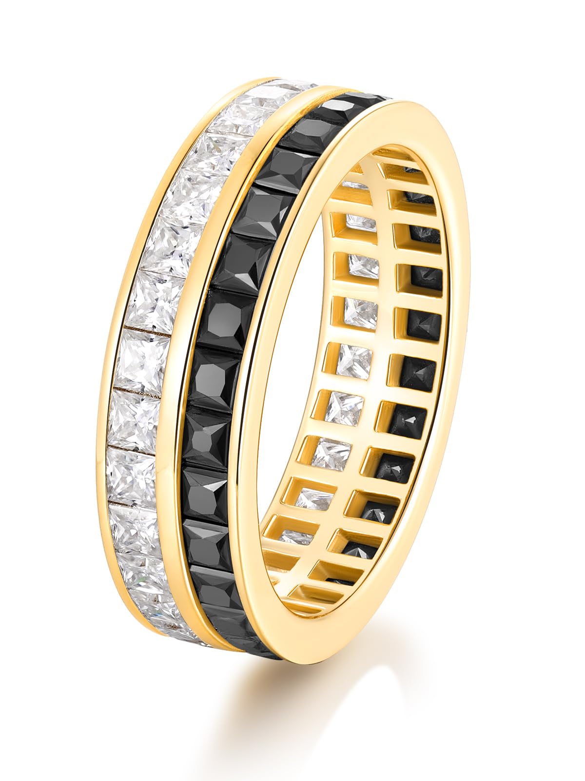 Frbod Women's Moissanite Rings Black Diamond Wedding Ring Engagement Jewelry for Wife Silver Gold Plated Band Size 8