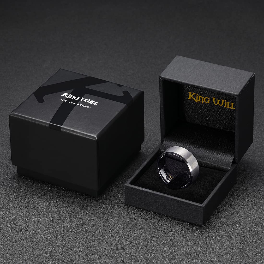 King Will 10mm Silver Men's Wedding Ring - Brushed Matte Finish, Beveled Polished Edge, Comfort Fit Size 12