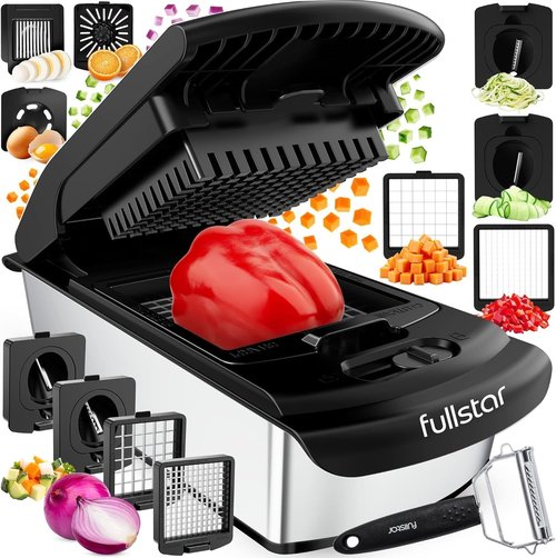 Fullstar Pro Chopper - 9-in-1 Vegetable Chopper & Spiralizer with Container | Kitchen Essential in Stainless Steel Black