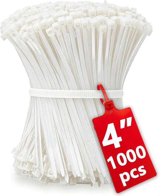 1000pcs 4 Inch, 4 Small White Zip Ties Mini Cable Ties Tiny Zipties In Micro Self Locking Plastic Clear Tie Wraps Thin