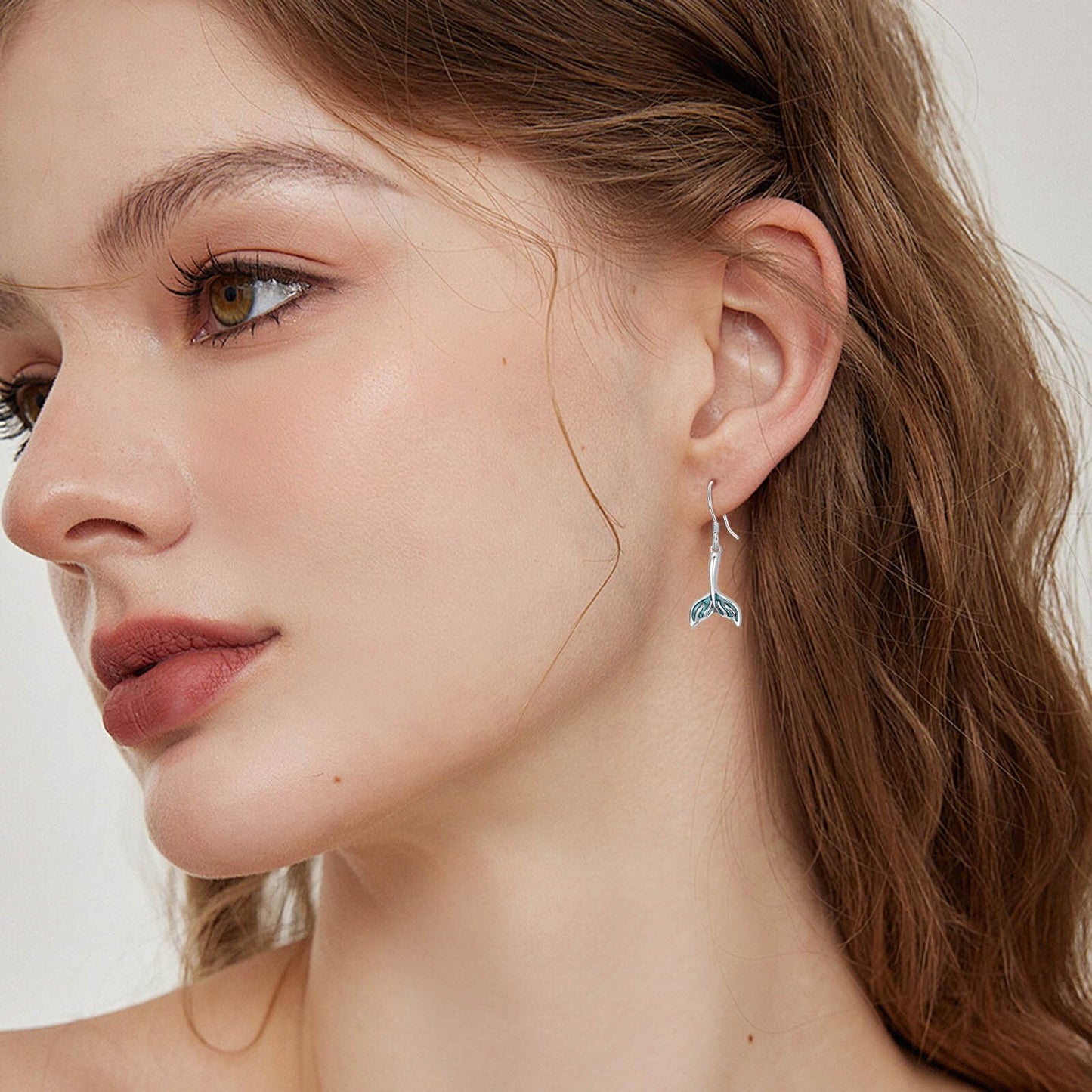 HPQQ Mermaid tail Earrings 925 Sterling Silver Turquoise Mermaid tail Dangle Earrings Ocean Beach Themed Jewelry Mother's Day Jewelry Gifts for Women