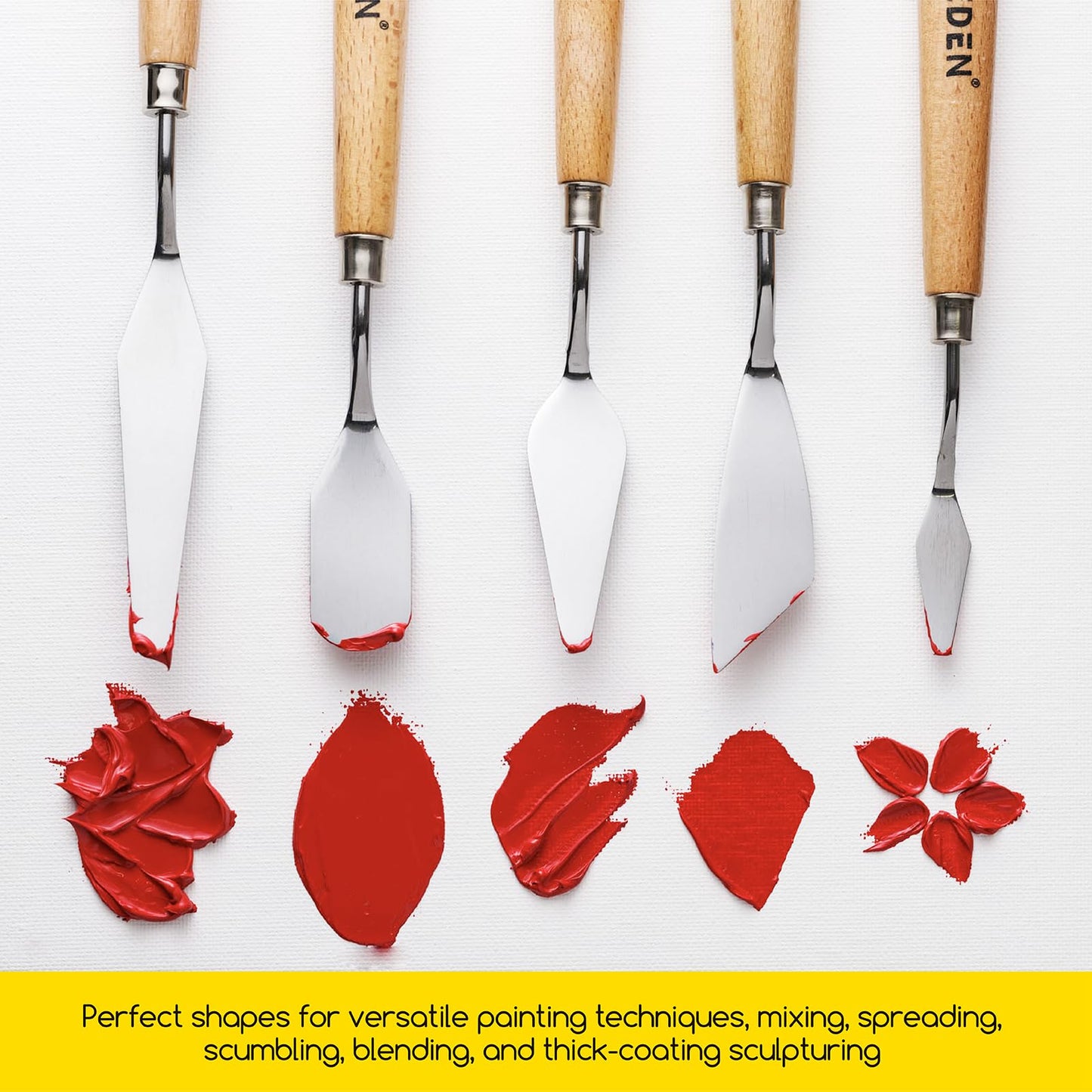 MEEDEN 5Pcs Palette Knife Set: Stainless Steel Painting Knives with Wood Handle - Pallet Knife Set for Oil Canvas Acrylic Painting Color Mixing